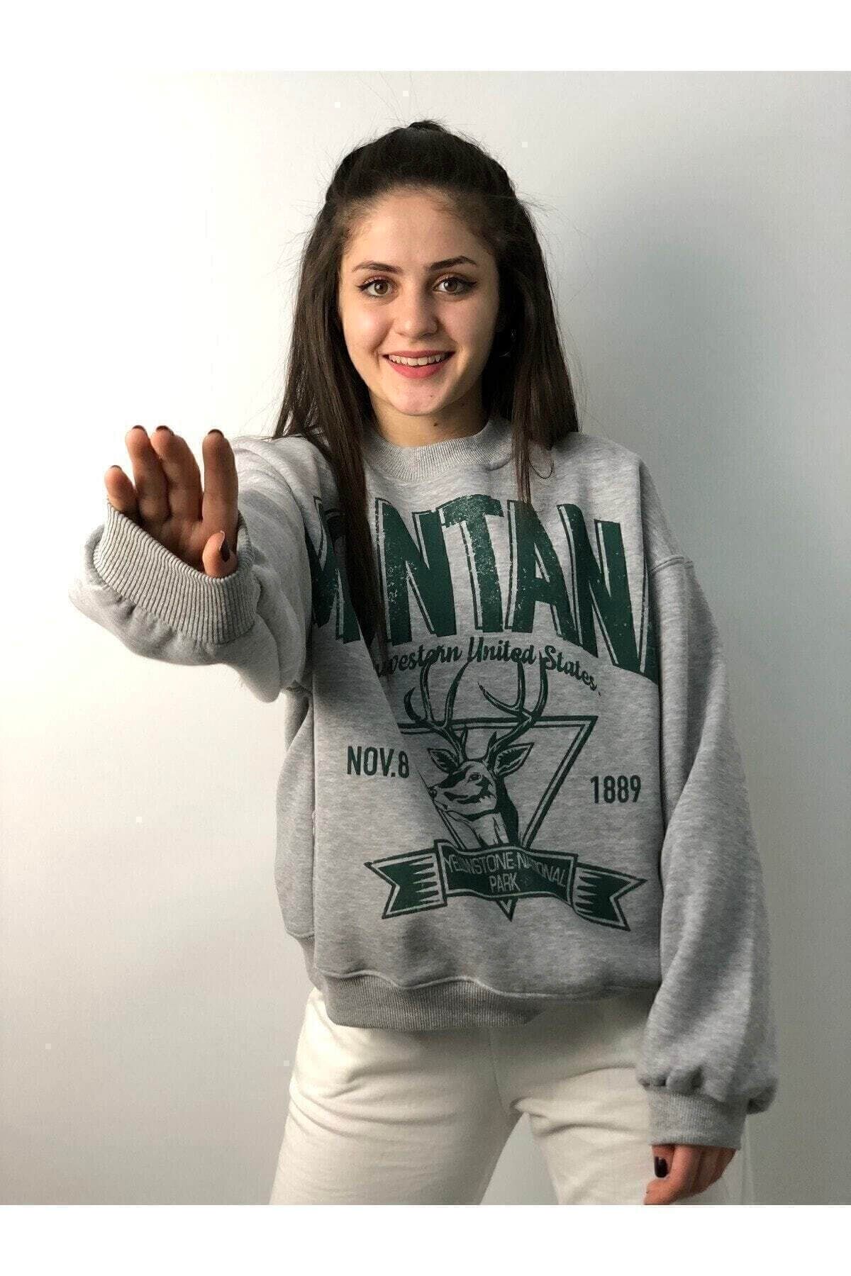 Gri Montana Baskılı Sweatshirt